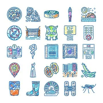 Global collection of doodle style vector icons Stock Illustration