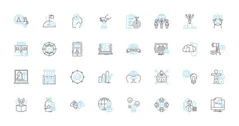 Global commerce linear icons set. Export, Import, Multinational, Trade, Tariffs Illustration