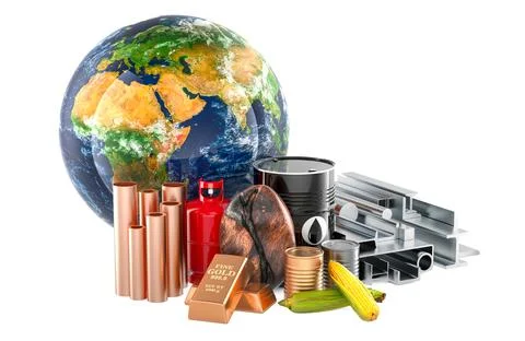 Global Commodities, economic resource. Gas, oil, corn, coffee beans, gold i.. イラスト素材
