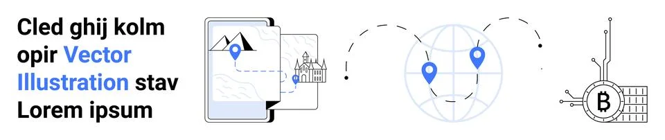 Global Communication and Connectivity with Multimedia and Blockchain Technolo Stock Illustration