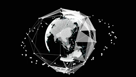 The global communication background, The earth rotating with node and line Stock Footage 170046197