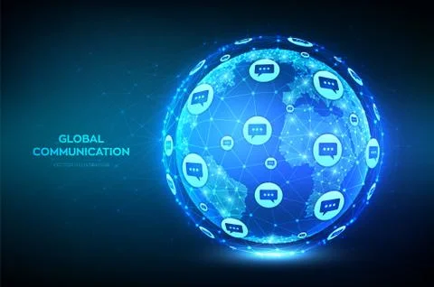 Global communication concept. Abstract low polygonal planet Earth globe with  Stock Illustration