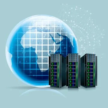 Global communication concept design. Supercomputer. Cloud computing. Stock Illustration