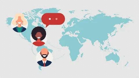 Global communication concept. World map with multiculture charater connection or Stock Footage 151744520