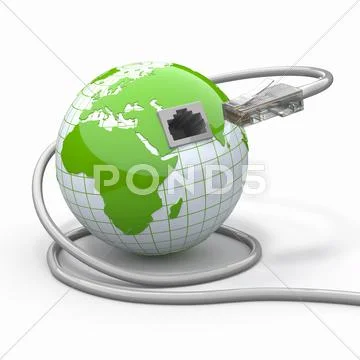 Global communication. earth and cable, rj45. 3d Stock Illustration