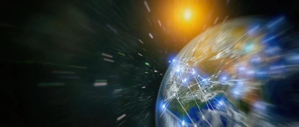 Global communication , Global network space with connected system Illustrazione stock