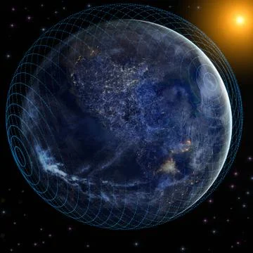 Global communication , Global network space with connected system Illustrazione stock