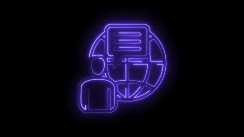 Global communication icon neon glow animated human figure with speech bubble and Stock Footage 333963104