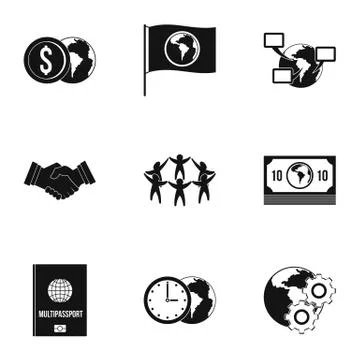 Global communication icon set, simple style Stock-Illustration