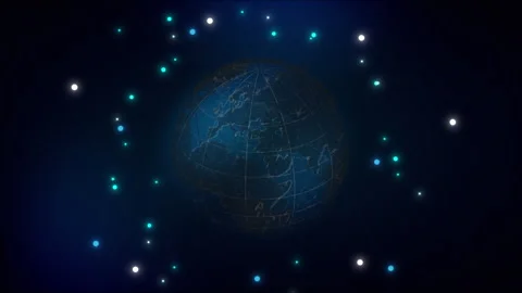 Global communication network 3D earth spinning with glowing data nodes Stock Footage 336315629