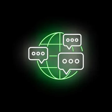 Global communication network chat bubbles neon line art Stock Illustration