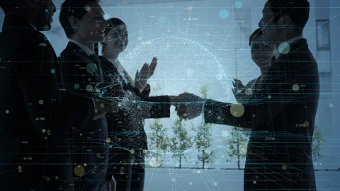 Global communication network concept. Group of businesspeople shaking hands. Stock Footage 126142099