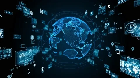 Global communication network concept. Planet earth in cyberspace.  Stock Footage 140414869