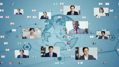 Global communication network concept. Video conference. Telemeeting. Flash news. Stock Footage 134853591