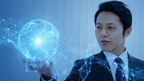 Global communication network concept. Young asian businessman. Worldwide busines Stock Footage 125168446