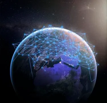 Global communication network over our blue planet earth in space Stock Illustration