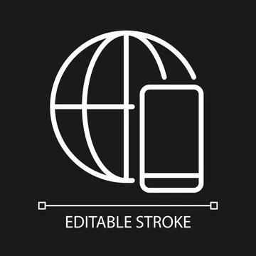 Global communication pixel perfect white linear icon for dark theme Stock Illustration