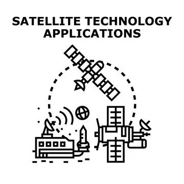 Global communication satellite technology applications concept illustration Stock Illustration