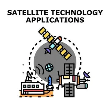 Global communication satellite technology applications concept illustration Stock Illustration