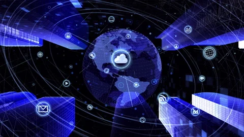 Global Communication Technology Smart City AI World Night 7R N1B Stock Footage 152739956