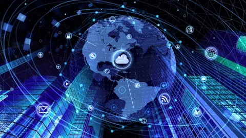 Global Communication Technology Smart City AI World Night 7R K1B Stock Footage 152740004
