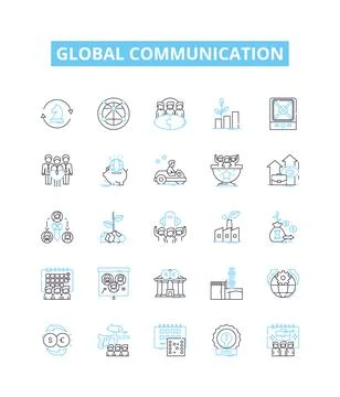 Global communication vector line icons set. Interconnectivity, Worldwide Illustrazione stock