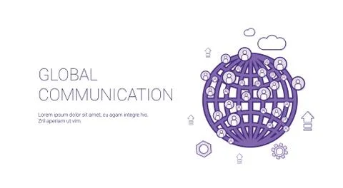 Global Communication Web Banner With Copy Space Social Media Network Concept Stock Illustration