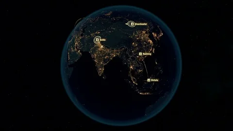 Global Communications - Destinations all over the World. Flight Paths. Stock Footage 81031528