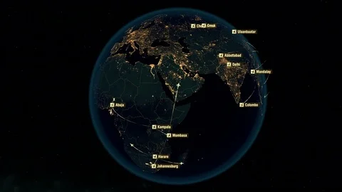 Global Communications - Destinations all over the World. Flight Paths. Stock Footage 81034516