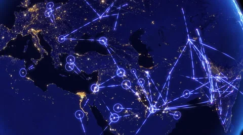 Global communications, network of connections over Australia, Europe, America Stock Footage 59317200