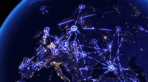 Global communications, network of connections over Asia, Europe and America. Stock Footage 59319992