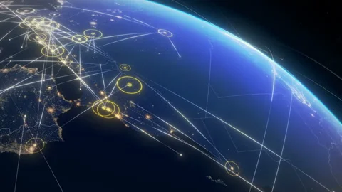 Global communications, network of connections over North America. Stock Footage 108539296