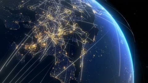 Global communications, network of connections over Europe and North America. Video stock 108541393