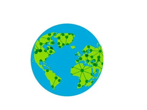 Global communications network over world map white background concept Illustrazione stock