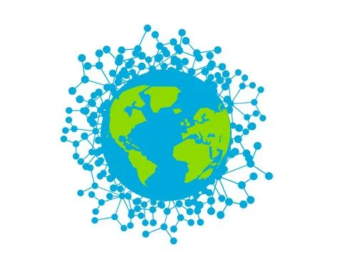 Global communications network over world map white background concept Stockillustratie
