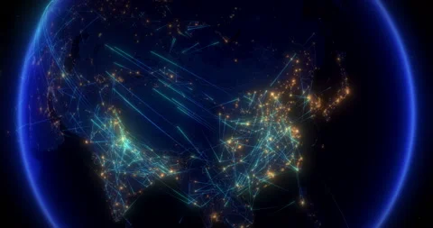 Global communications, path trails, network of connections from Asia to Europe. Stock Footage 106100589