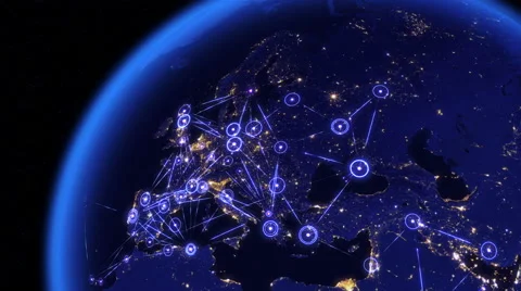 Global communications through the network of connections over Europe. Stock Footage 58860019