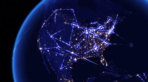 Global communications through the network of connections over North America. Stock Footage