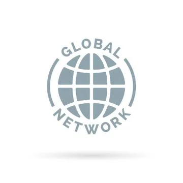 Global company network icon with grey planet symbol Stock Illustration
