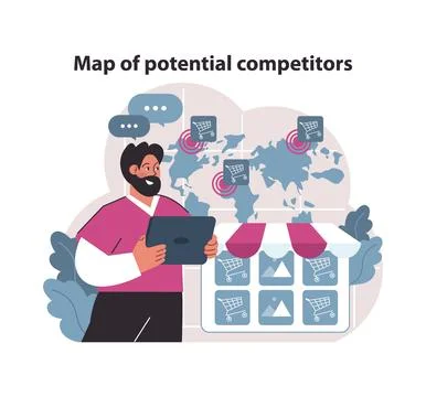 Global competitor mapping concept. Illustrazione stock