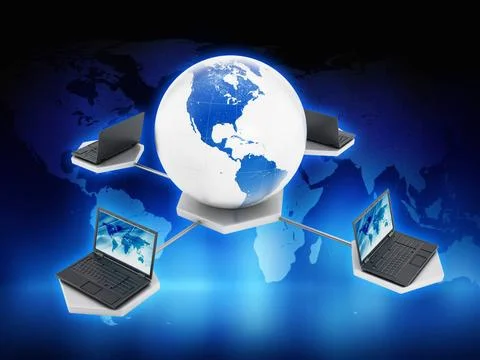 Global computer network Global computer network on blue abstract backgroun... Foto stock