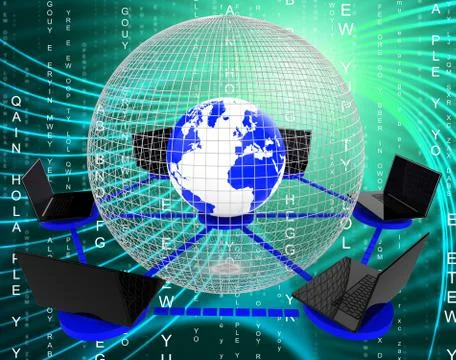 Global Computer Network Indicates Networking Monitor And Worldwide Stock Illustration