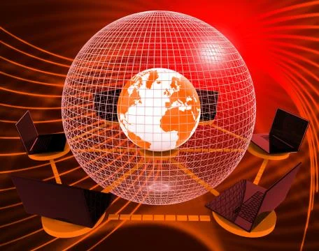 Global Computer Network Indicates Worldwide Planet And Processor Illustrazione stock