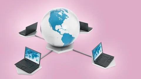 Global computer network isolated on pink background. 3D illustration Stock Illustration
