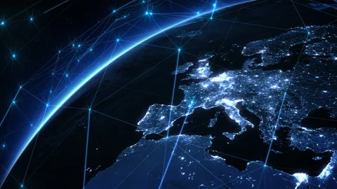 Global Computer Network over Europe. Telecommunications. Stock Footage 166477709