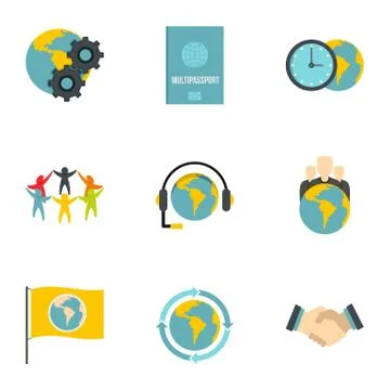 Global comunity icon set, flat style Stock-Illustration