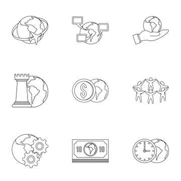 Global comunity icon set, outline style Stock-Illustration