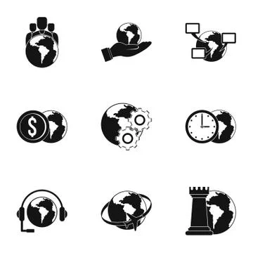 Global comunity icon set, simple style Stock-Illustration