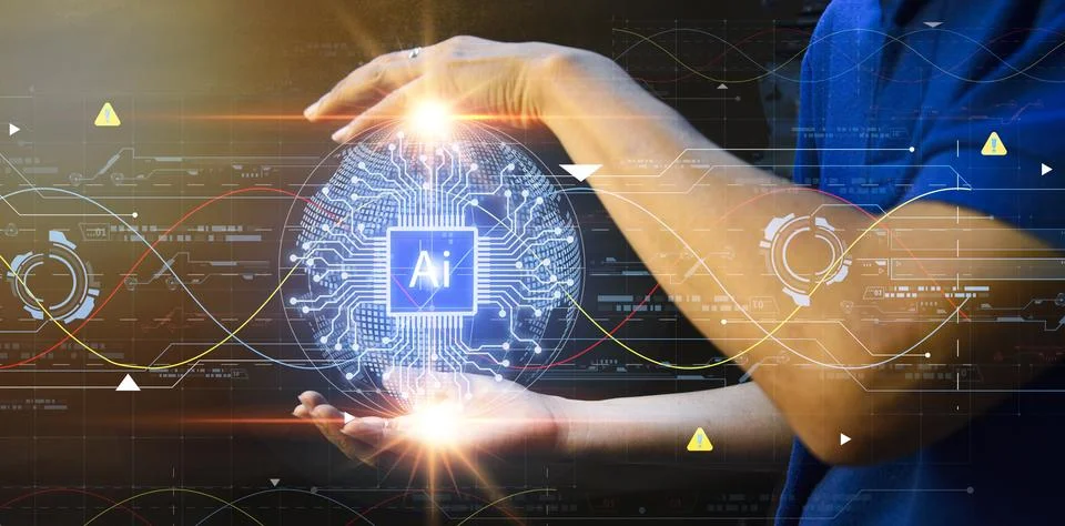Global concept controlled by artificial intelligence Stockfoto's