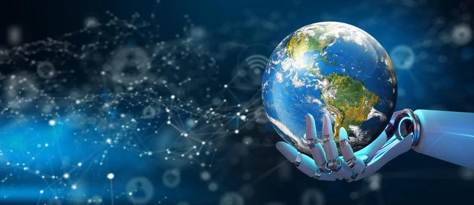 Global Connected with Artificial Intelligence Concept. 3D Rendering. Stock Illustration